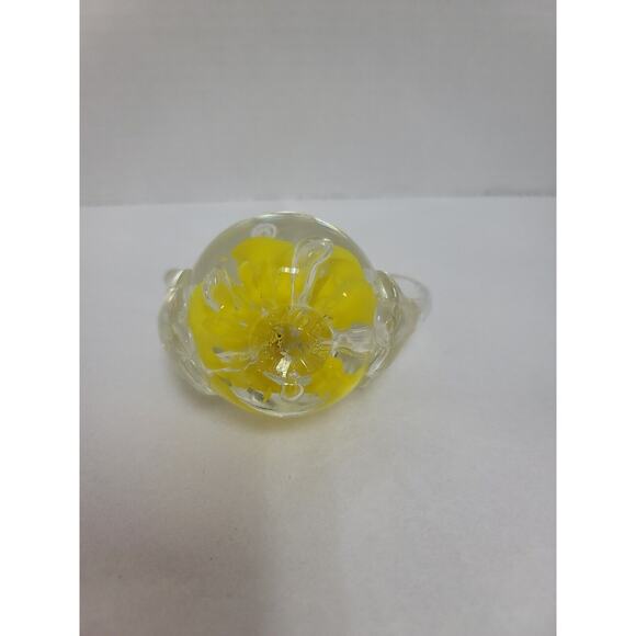JOE ST CLAIR GLASS TEA POT RING HOLDER PAPERWEIGHT vanity jewelry gift yellow - Picture 3 of 4